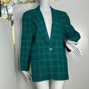 Pendleton Size 12-15 Wool Green Teal Blue Check Tartan Blazer Jacket Fully Lined